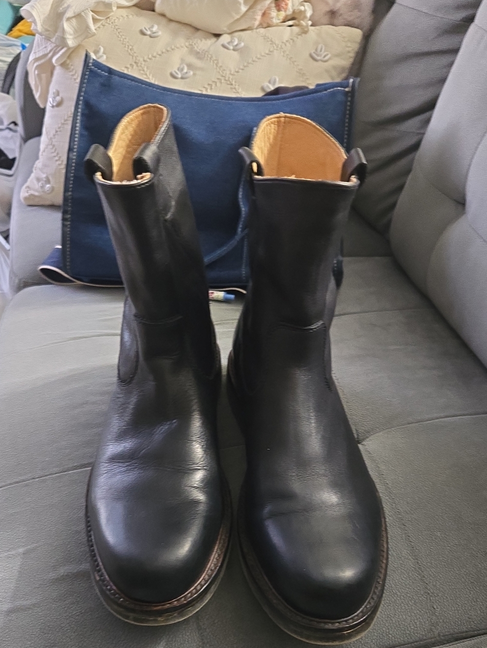 Coach Men's Black Leather Pull-On Mid-Calf Boots